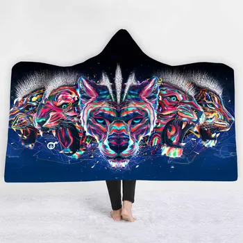 

Soft King Tiger Hooded Blanket For Adults Travel Winter Thicken 3D Printed Coral Fleece TV Layzer Throw Blankets On Beds Sofa