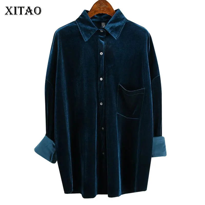 XITAO, женская модная блузка, с одной грудью, полный рукав, с карманом, весна, отложной воротник, маленькая свежая Повседневная рубашка GCC3296