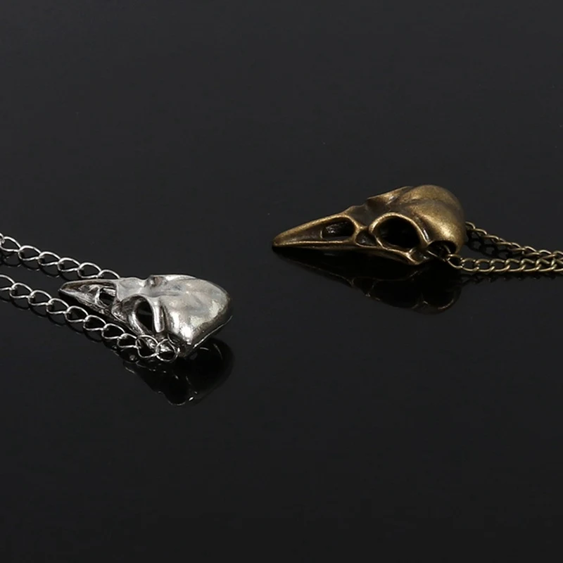 

Bronze Silver Metal Crow Head Skull Bless Men Necklace Fashion Punk Pendant Necklaces Nordic Raven Skull Jewelry Halloween gifts