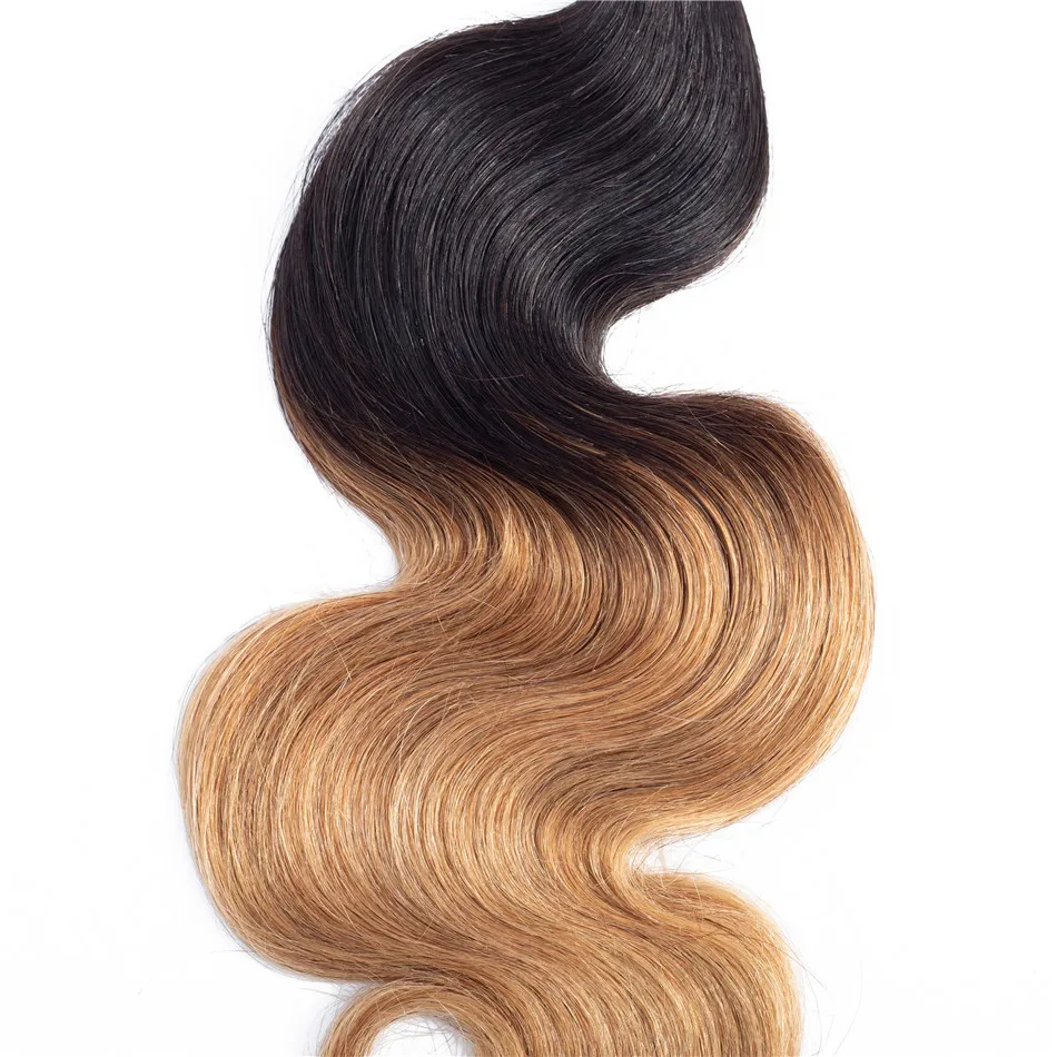 Liddy Bundles With Closure Brazilian Body Wave Hair Ombre 3 Bundles With Closure 100% Human Hair T1B-27 Non-remy Hair Extensions