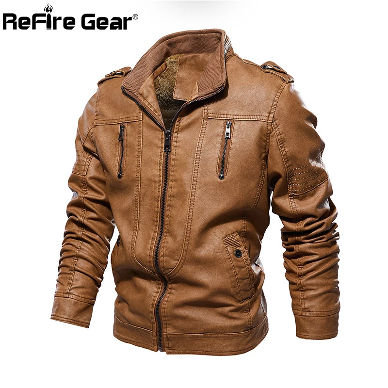 ReFire gear Bomber Куртки из искусственной кожи мужские зимние винтажные повседневные флисовые куртки мотоциклетные военные тактические пальто из искусственной кожи