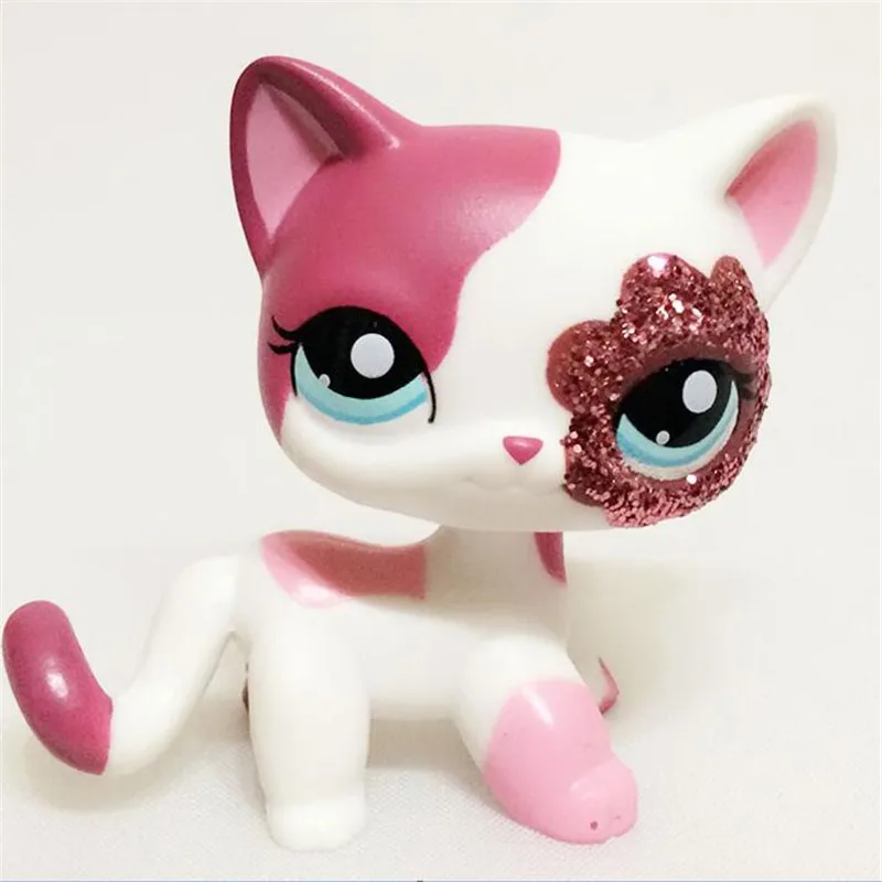 2pcs #2249 #2291 Rare Littlest Pet Shop Pink White Sparkle Short Hair Cat Kitty 