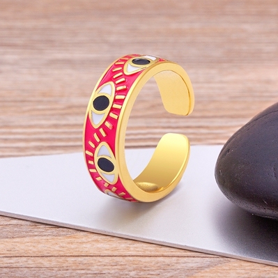Handmade Enamel Multi-Colors Stackable Band Ring Women Gold Plated Dripping Oil 9 Colors Evil Eye Rainbow Ring Adjustable