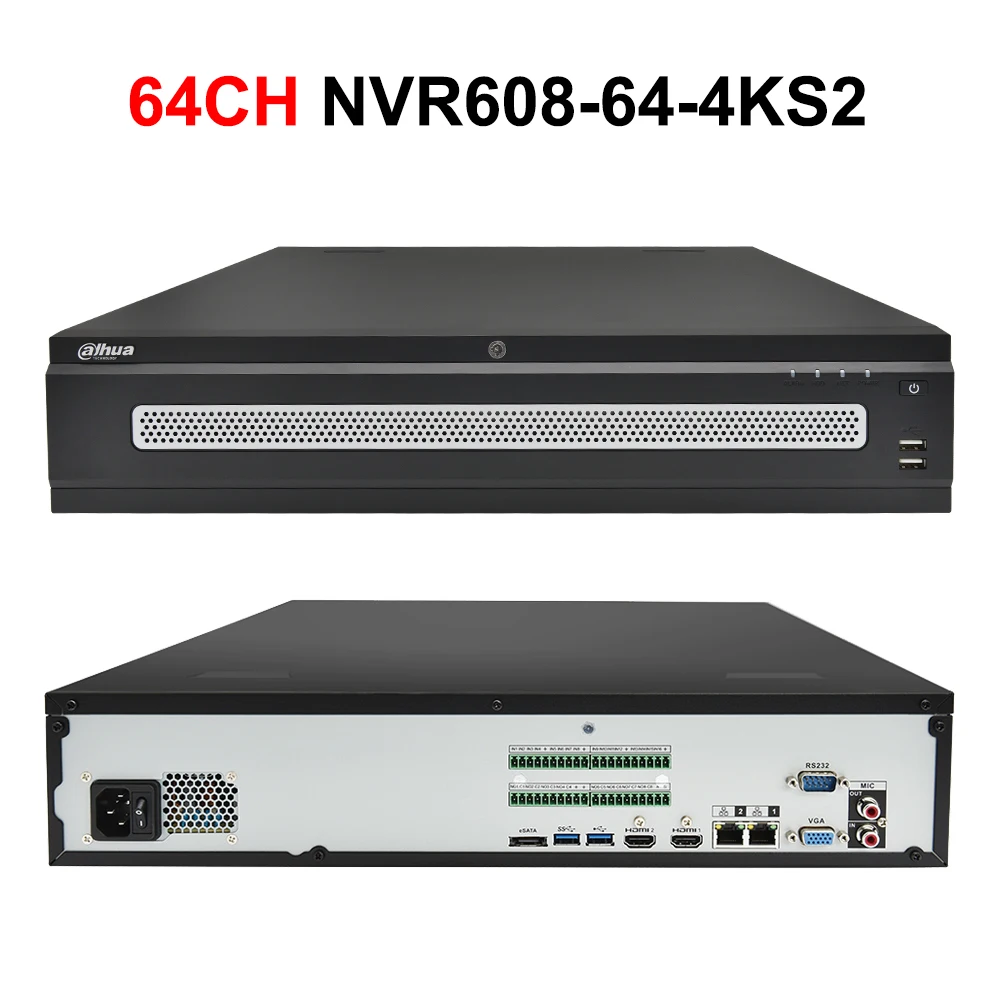 Оригинал Dahua NVR 64CH NVR608 64 4KS2 32CH 32 H.265 Max 384 Мбит/с Ultra 12MP 4K разрешение сетевой