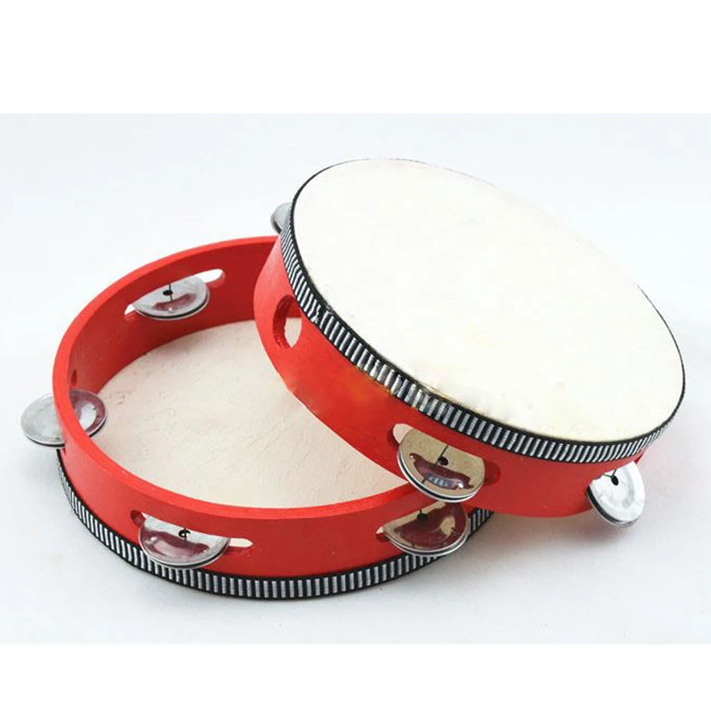 6` Musical Tamborine Drum Round Percussion 4 Jingles for KTV / Party/ Festival Celebration Education Toy