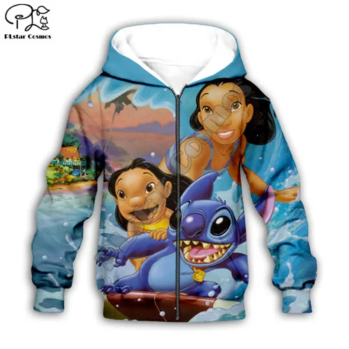 Kids Zipper Hoodie Детская одежда с капюшоном; Lilo Stitch; 3D Толстовка с капюшоном для маленьких мальчиков и девочек; пуловер с принтом; свитер с длинными рукавами с героями мультфильмов; уличная одежда; костюм; 8 - Цвет: Kids Zipper Hoodie