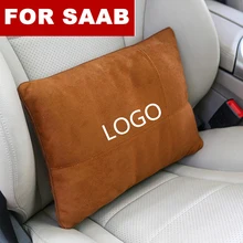 Замшевая ткань, автомобильное сиденье, поясная подушка, поясничная поддержка, подушка для отдыха с логотипом Saab 03-10 9-3 9-5 93 95 9000 900