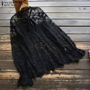 

Stylish Women's Summer Blouse ZANZEA 2020 Sexy See-through Shirts Lace Tops Female Bow Tie Blusas Chemise Button Floral Tunic
