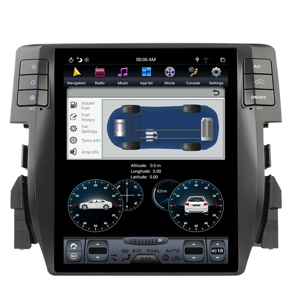 4G 64G PX6 Android 9.0 Car Radio Tesla Vertical Screen for Honda Civic- Audio Player In-dash Carplay GPS Navigation