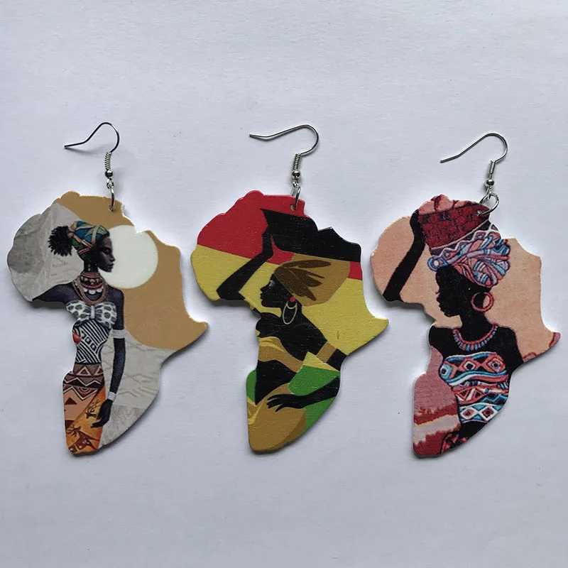 Africa Map Wood African Black Africa Queen Afro Earrings Vintage Hiphop Party Club Jewelry Wooden Diy Accessories Earring