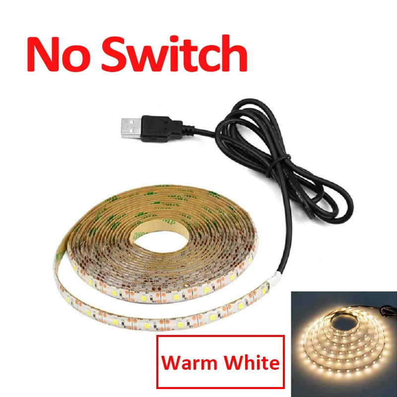 5 в постоянного тока, лампа, USB, светодиодный, теплый белый, светодиодный, для телевизора, для кухни, Светодиодная лента, ручная развертка, развевается, вкл/выкл, светильник с датчиком, диодный светильник, водонепроницаемый - Испускаемый цвет: No Switch Warm