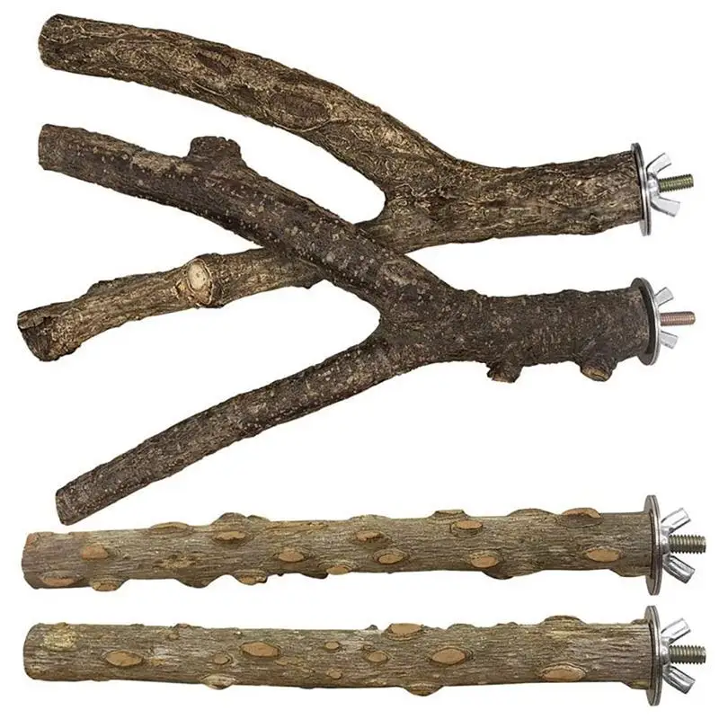Funny Pet 4-Piece Wood Bird Standing Stick Perch Wooden Hanging Toy Parakeet For Conure Budgie Birds Accessories | Дом и сад