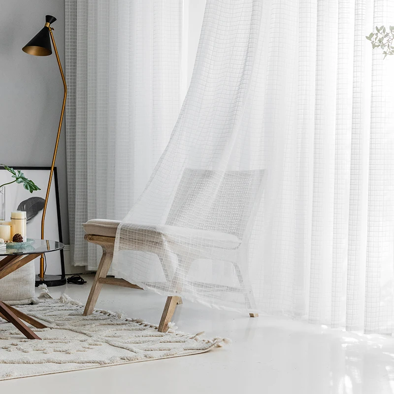 

Living room White Transparent Checkered Tulle Curtains European Window Curtains Bedroom Balcony Sheer can be Customized