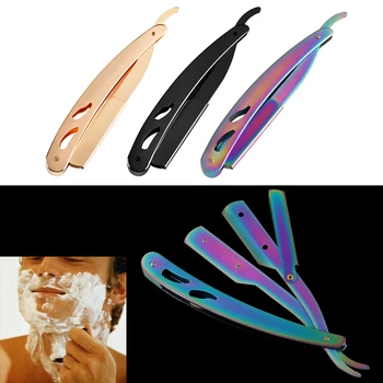 

1PC 3 Color Stainless Steel Foldable Straight Edge Barber Shaving Razor Beard Cutter Holder With Blade Folded Knife Tool