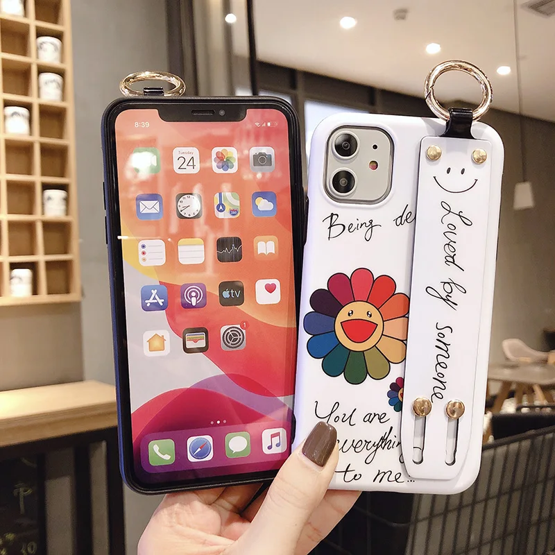 Чехол с подсолнухом для iPhone 11 Pro X XR XS Max 7 8 Plus, чехол с милым ремешком, подставка для телефона, чехол для iPhone 7 8 6S Plus