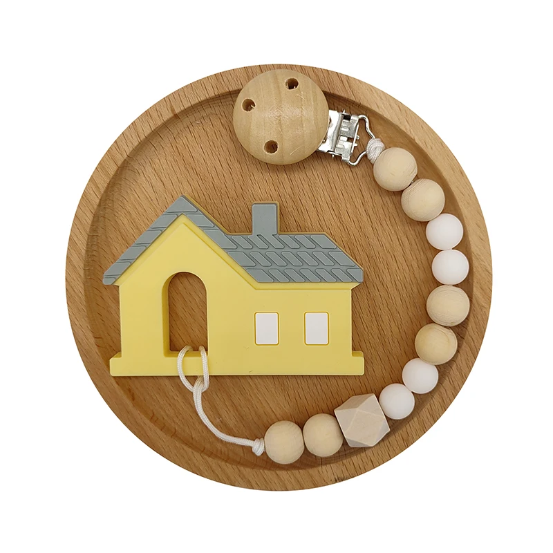 teether and chain Силиконовый Прорезыватель для зубов в виде мультяшного дома, Прорезыватель для зубов с цепочками, детский Прорезыватель с силиконовыми бусинами, безопасная соска, клипсы, ожерелье - Цвет: teether and chain