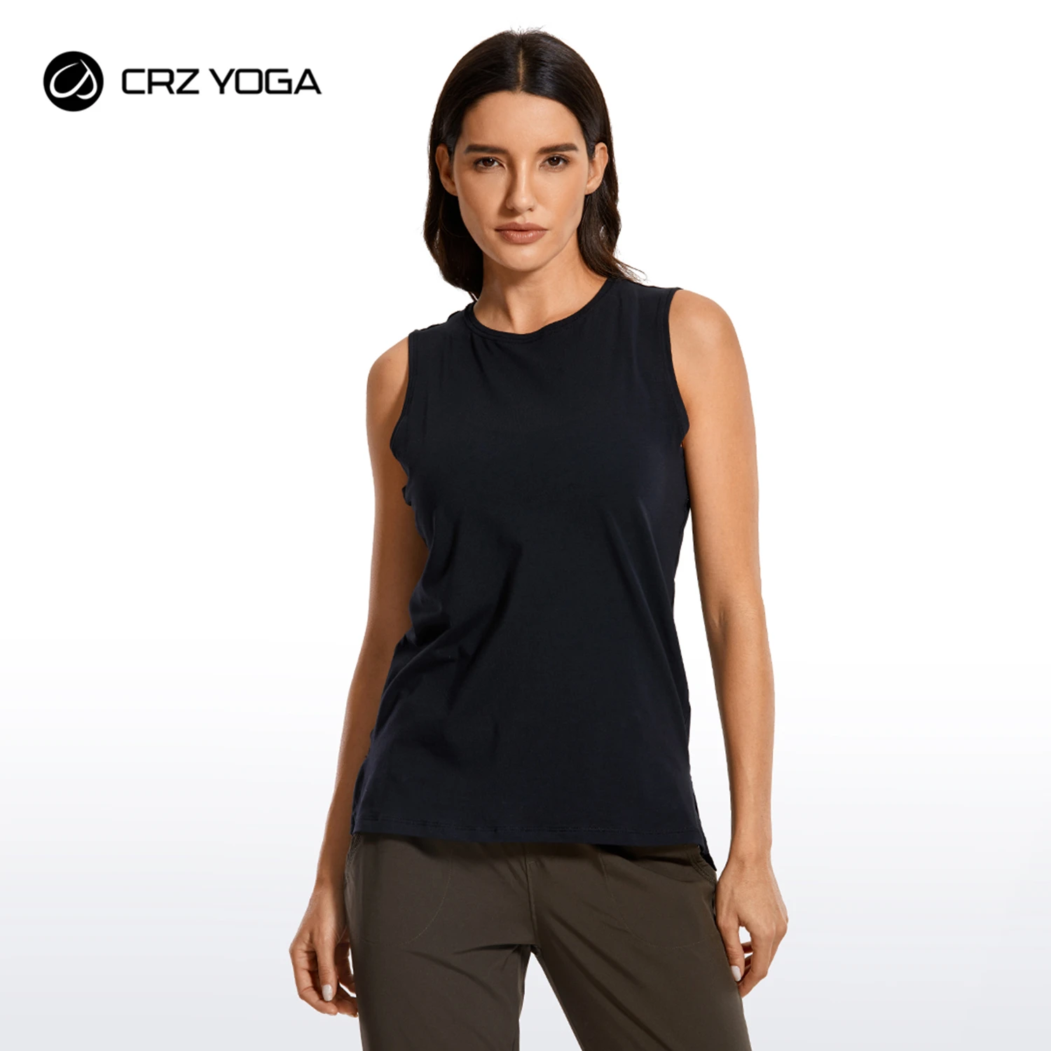 CRZ camisetas sin mangas de entrenamiento para mujer, camisas de YOGA de algodón Pima, de corte holgado, musculosas|Chalecos para correr| - AliExpress