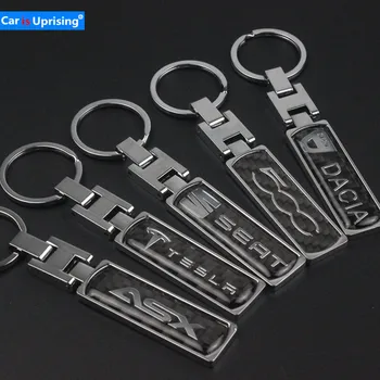 

10 pcs Car KeyRing For Fiat 500 Mitsubishi ASX Tesla SEAT DACIA Logo Metal KeyChain Badge Key Ring Emblem Key Holder Chain