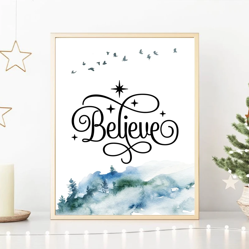 Hot-Sale-Winter-Holiday-Theme-Home-Decoration-Wall-Painting-Christmas-Wreath-Letter-Frameless-Canvas-Printing-Poster