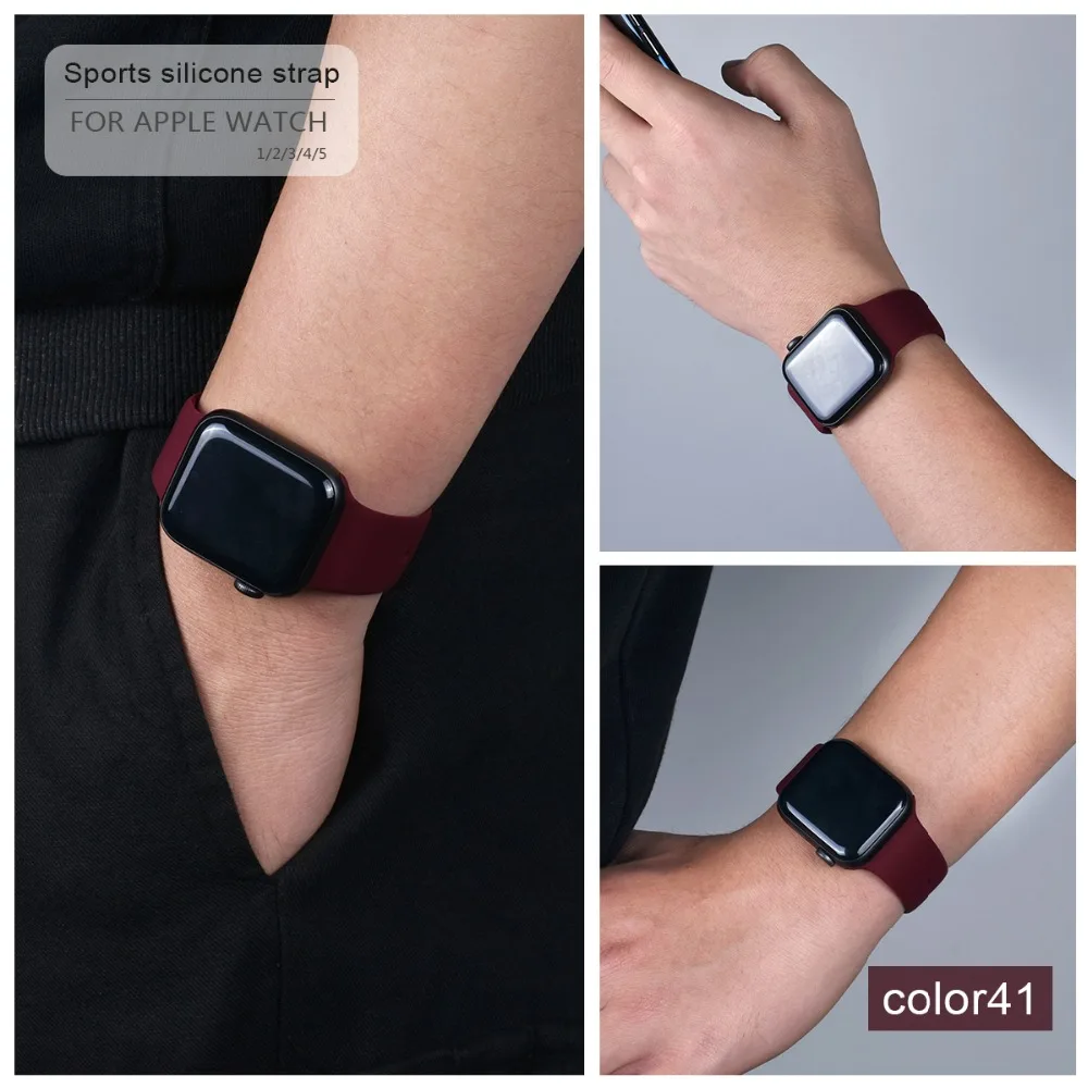 Цветной мягкий силиконовый спортивный ремешок для Apple Watch серии 1 2 3 4 5 38 мм 42 мм резиновый ремешок для часов 40 мм 44 мм iWatch 4/5
