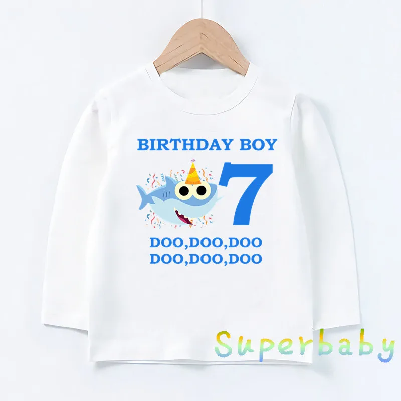 LKP2441-G Свечи "Happy Birthday" для торта, Акула, 1-9 лет, футболка с принтом цифр, Забавные топы с рисунком для маленьких мальчиков и девочек, Детская футболка с длинными рукавами, LKP2441 - Цвет: LKP2441-G