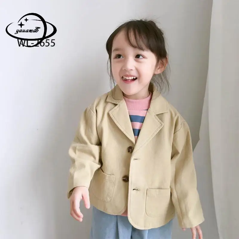Soft Loose Kids Blazers Spring Autumn Girls Casual Suits Jackets Clothing Single Breasted Solid