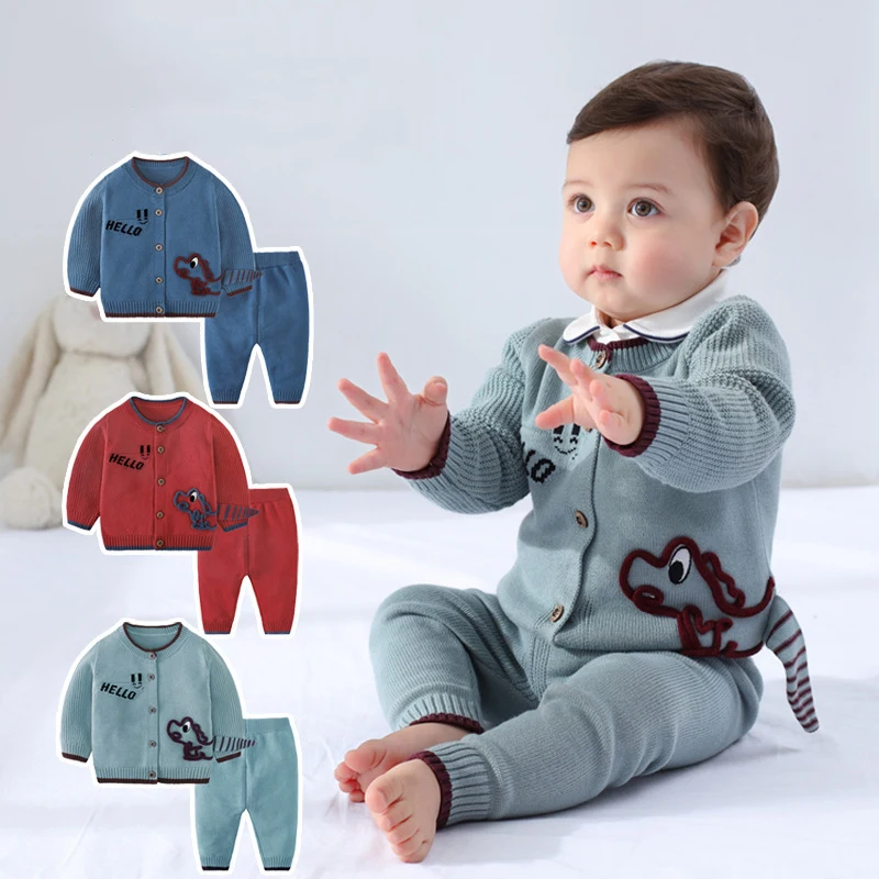 

2Pcs Baby Boy Sweater Set Girls Boys Knitted Cotton Sweater Sets Infant Warm Cardigan Pants Suit Newborns Toddler Clothing Sets