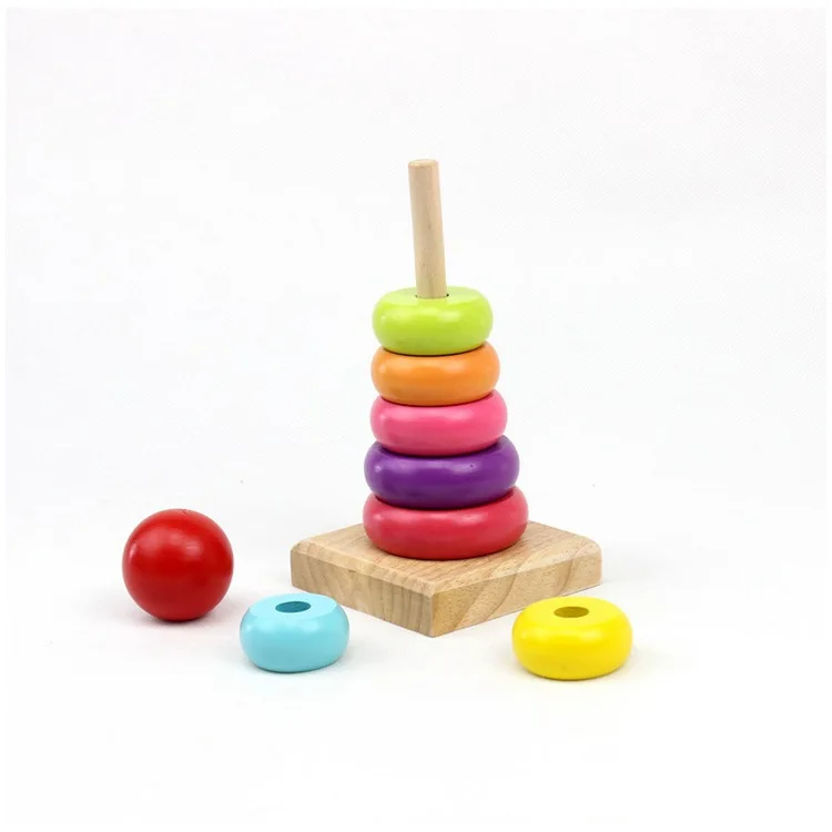 

Classic Teaching Aids Rainbow Tower Ring Educational Colorful Wooden Flat Layers Music Building Blocks Cup Toy