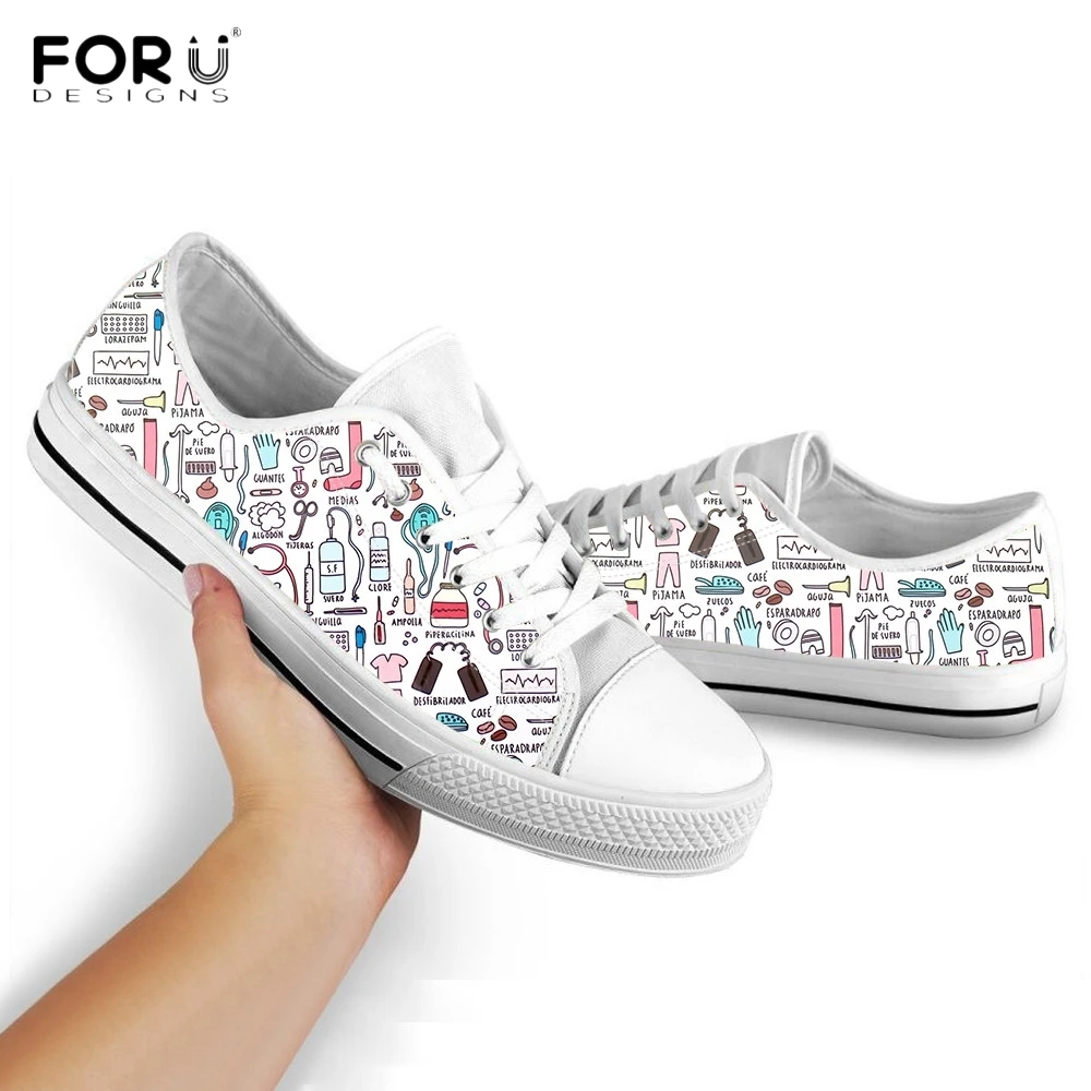 FORUDESIGNS; милая обувь для кормящих женщин с героями мультфильмов; повседневные низкие кроссовки на шнуровке; сезон весна-осень; Женская парусиновая обувь для медсестер/медсестер