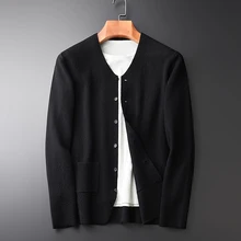 Minglu мужской свитер, новая мода, v-образный вырез, кардиган, черный свитер, высокое качество, тонкий, Одноцветный, осень и зима, мужские свитера