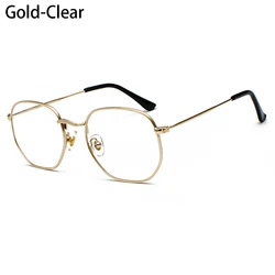 Sleek Unisex Mirrored Lens UV400 Metal Frame Sunglasses (Gold - Clear)