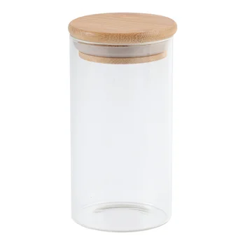 

175ml Clear Glass Jar Sealed Canister Food Storage Container for Loose Tea Coffee Bean Sugar Salt (6.5*8CM, with Bamboo Lid)