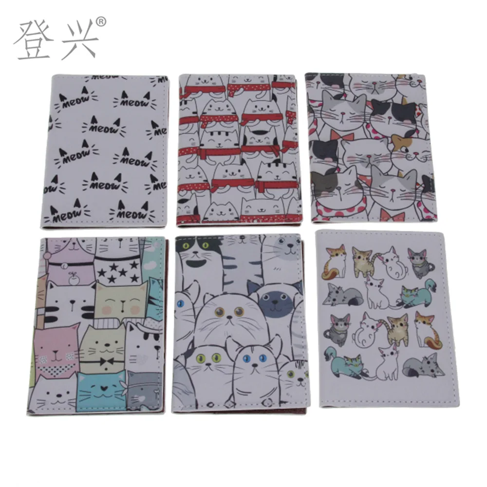 

New Style Cartoon Cute Cat Pu Waterproof Passport Bag Document Bag deng xing