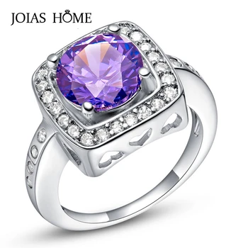 

JoiasHome Silver 925 Ring For Women With Amethyst Gemstones Female Finger Jewelry Engagement Party Gift Wholesale Size 5-10