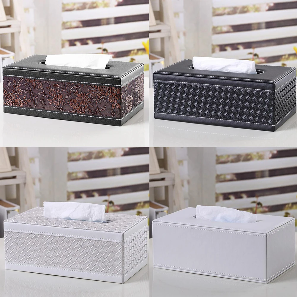 PU Leather Tissue Box Holder Rectangular Napkin Holder Pumping Paper Case Dispenser For Home Office Car Automotive Decoration