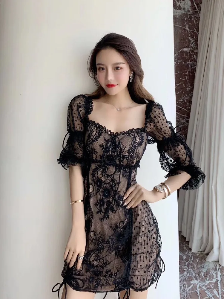 Kpop Blackpink jisoo корейский тонкий шнурок сексуальное кружевное черное платье женские летние уличные Вечерние платья Высокая поясная сумка