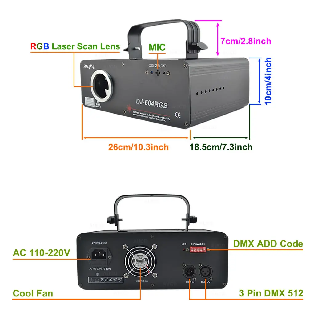 AUCD 3in1 500mW RGB Full Color 3D Scan Kaleidoscope DMX Projector Laser Lighting PRO DJ Party Show Disco Beam Stage Lights 504F|scanner light|stage