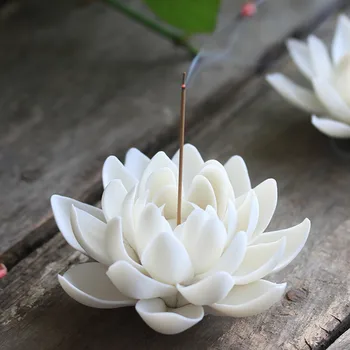 

Ceramic White Lotus Incense Burner Home Decor Incense Stick Holder Handmade Buddhist Censer Use bruleur bougie Teahouse EA6XXL