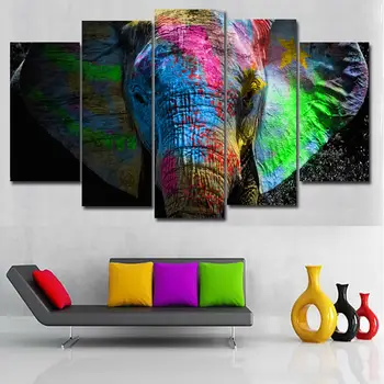 

5 Pcs Colorful Elephant Animals Art Canvas Painting Posters Prints On Canvas Wall Picture For Home Decor Wall Art