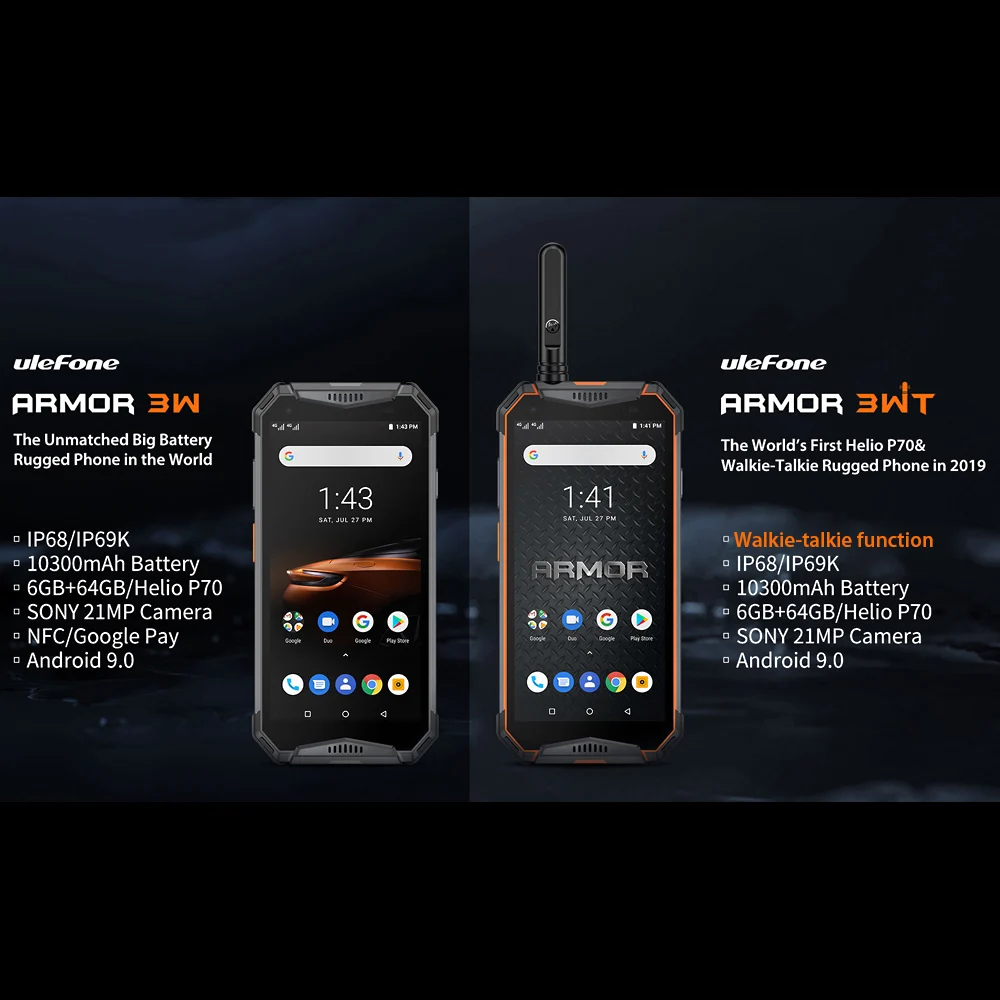 Глобальная версия Ulefone бронированный 3W IP68 водонепроницаемый прочный мобильный телефон 10300 мАч 5," FHD+ восьмиядерный смартфон 6 ГБ+ 64 ГБ Android 9,0