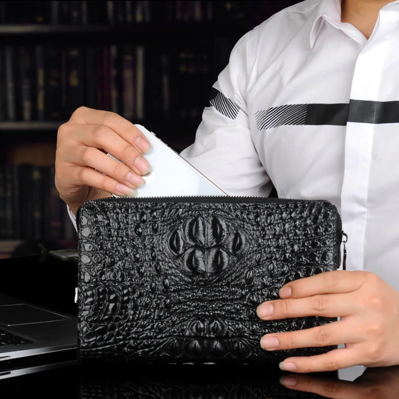 

Business Wrist Anti-theft Long Male Wallet Card Holders Hombre Billeteras Men's Crocodile Pattern Coded Lock Day Clutch Cowhide