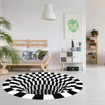 

3D Printed Illusion Rug Round Grid Vortex Carpet Floor Halloween Tricky Mat Art coffee table carpet