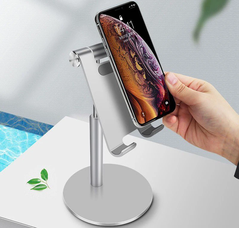 Non-slip Aluminum Metal Phone Tablet Holder Stand Desktop Mobile phone clip Bracket Mount Office Adjustable Display rotation