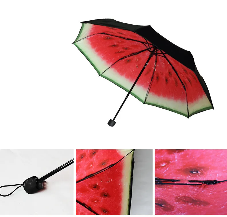 Watermelon Creative Sunshade Black Umbrella Rain Dual-use Three-fold Umbrella Black Plastic Printing Umbrella
