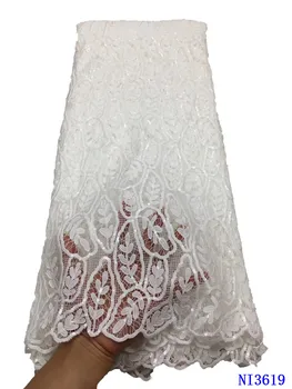 

2020 African Lace Fabric High Quality Nigerian Cord Lace Pure White Guipure Lace Water Soluble Lace For Party Material NI3619-4