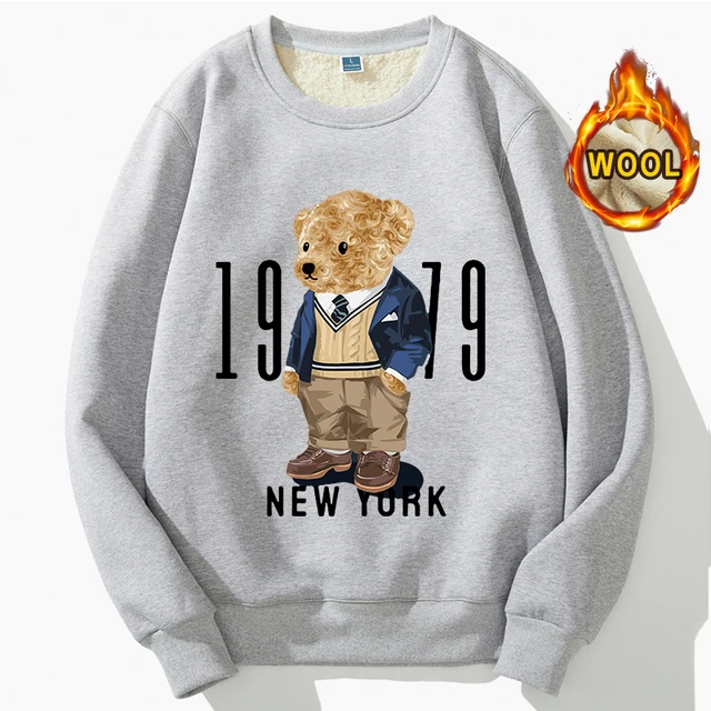 Creative Fashion Gentleman Teddy Bear Sweatshirt Autumn/Winter Thickening Plus-size Men and Women Hoodies Lovers Hoodie S-4XL as photo