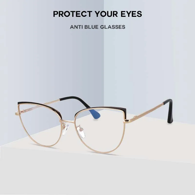 blue filter glasses 53101 Cat Eye Anti Blue Metal Brand Glasses Frames Women Optical Fashion Computer Eyeglasses blue blocker sunglasses