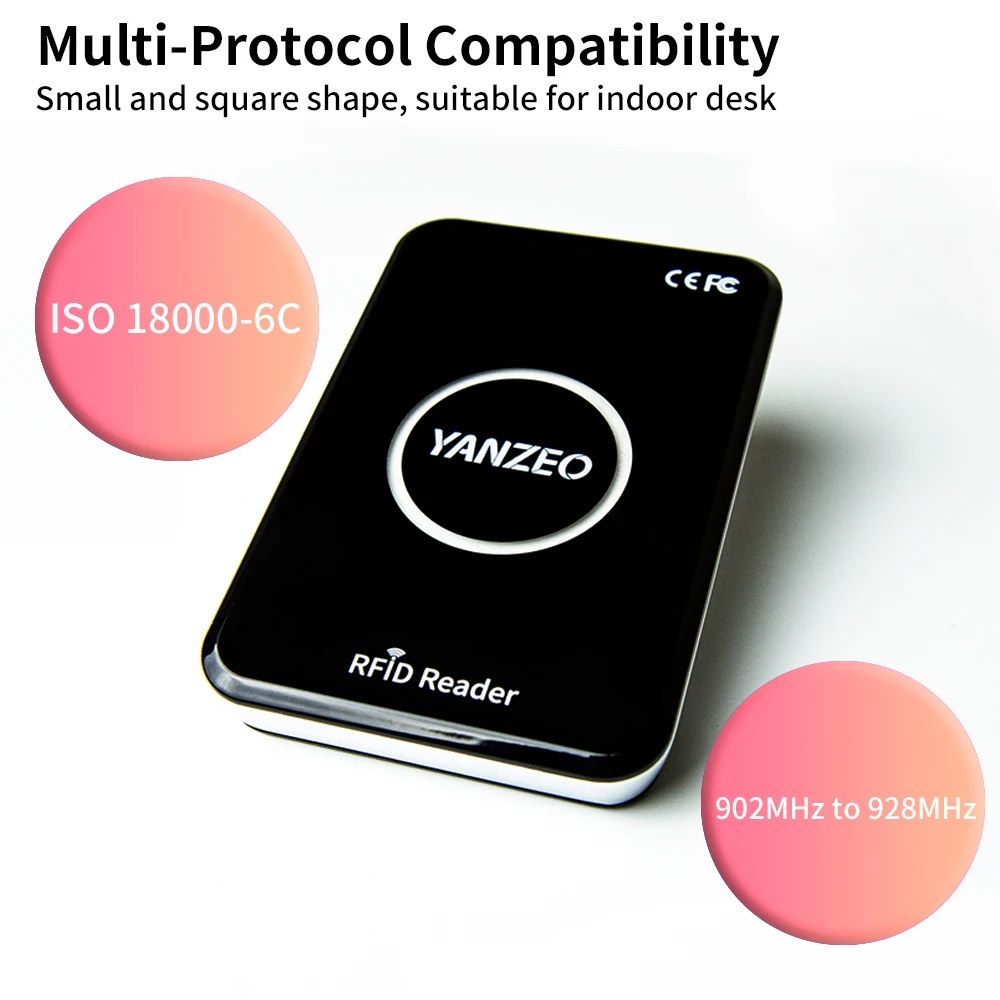 

Настольный UHF RFID ридер Yanzeo R15 с металлическим корпусом, запись ISO 18000-6C, используется для бирок UHF Alien 9654 с USB-кабелем