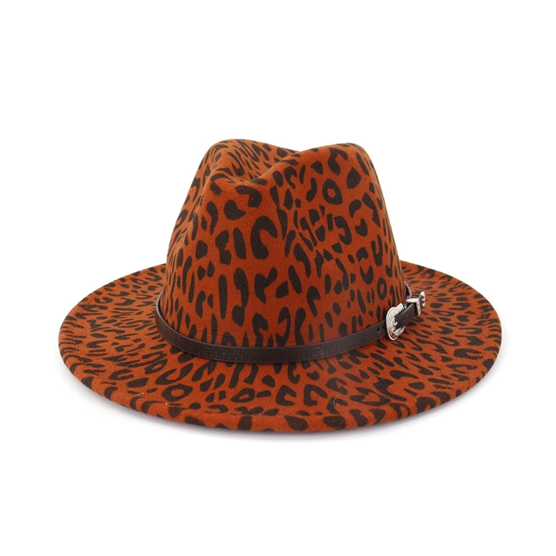 WZCX модный Леопардовый ремень осенне-зимняя джазовая шапка унисекс с широкими полями Повседневная Корейская версия фетровая шапка для взрослых