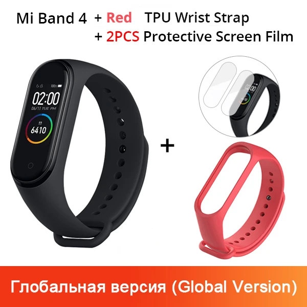 Xiaomi mi-браслет 4 смарт-браслет 3 AMOLED цветной экран mi Band 4 пульсометр фитнес Bluetooth Спорт 50 атм водонепроницаемый смарт-браслет - Цвет: Add Red Strap